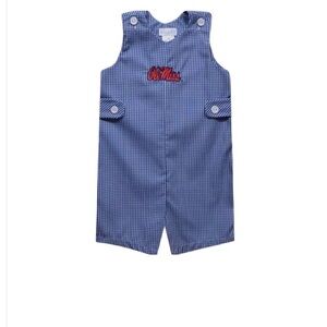 Blue Gingham Kids One-Piece Bodysuit with 'Ole Miss' Embroidery